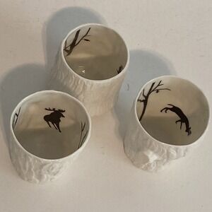 Lot of 3 PartyLite Cognac Wildlife Porcelain Shot Glasses 3" x 2.5" Christmas